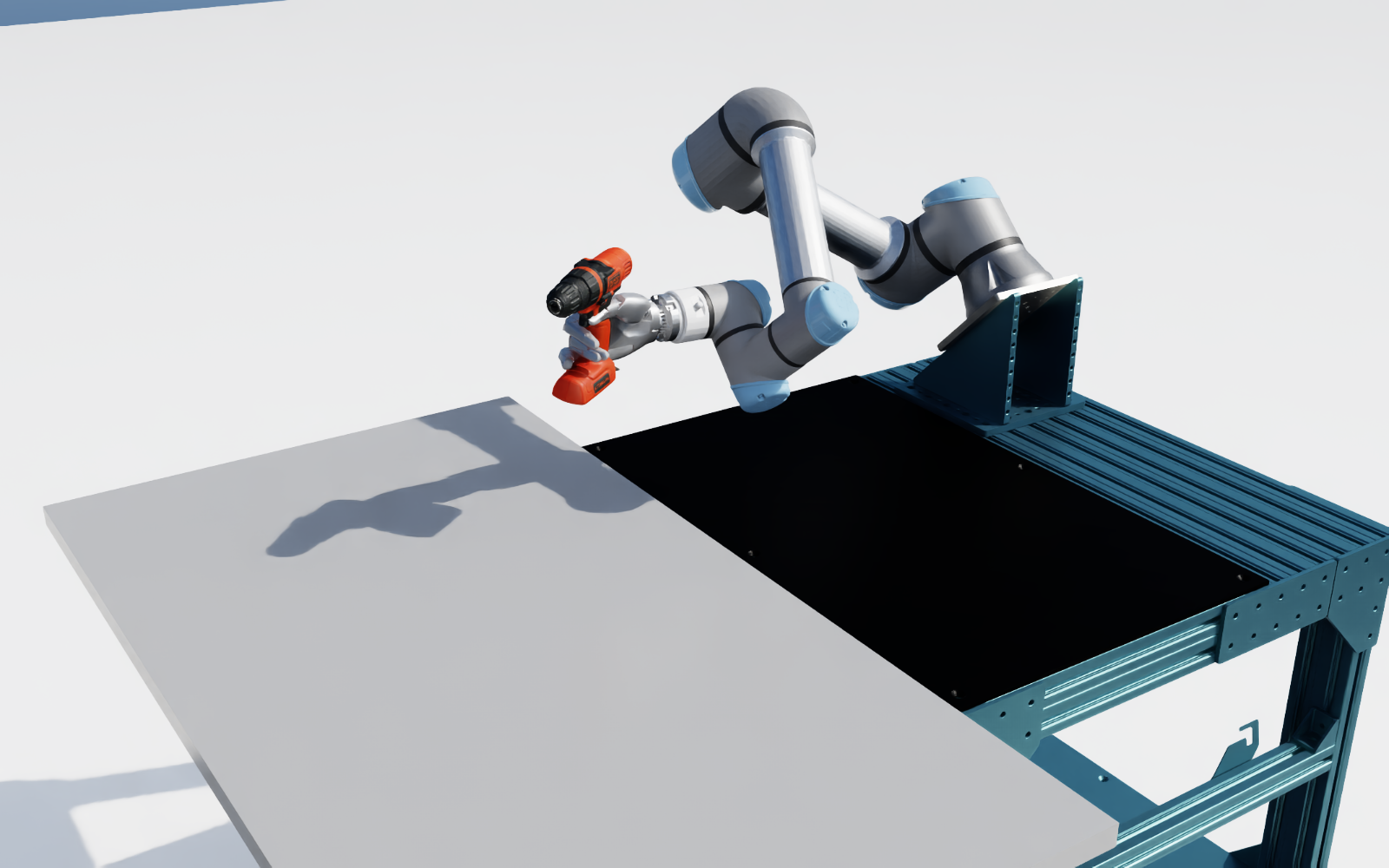 Robot initialized in a retained hand-object state holding the power drill