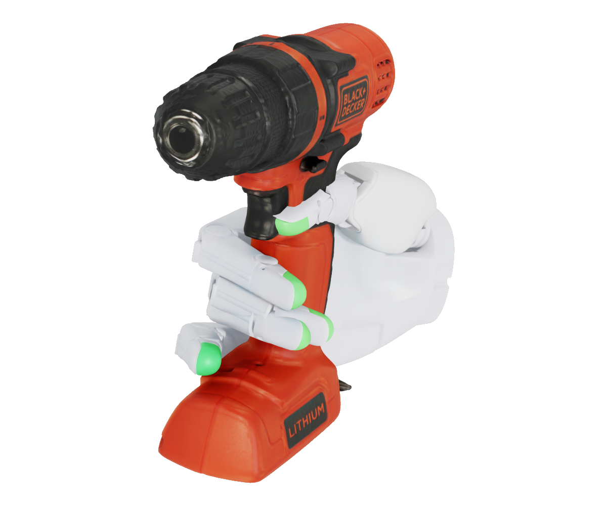 Retargeted robot hand configuration around the same power drill