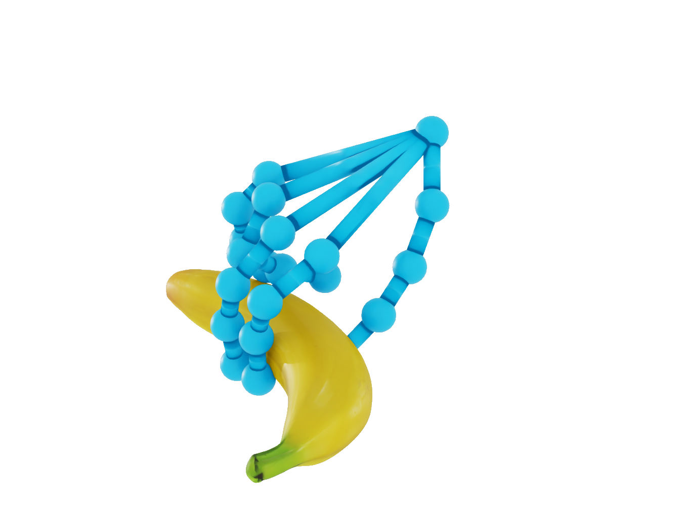 Human hand keypoints around the banana, the source of the retargeted reset
